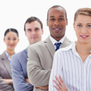 Business professionals lined up