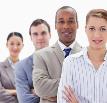 Business professionals lined up