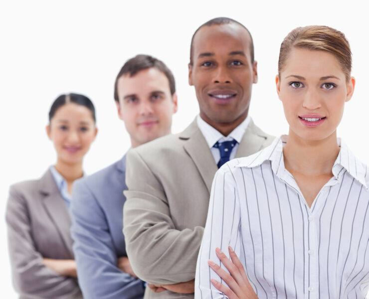 Business professionals lined up